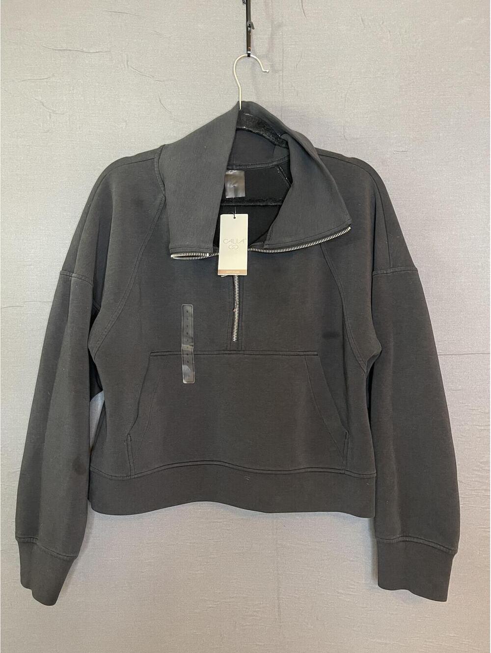 CALIA Women's Soft Scuba 1/4 Zip Pullover Pure Black Sweatshirt Size S NWT
